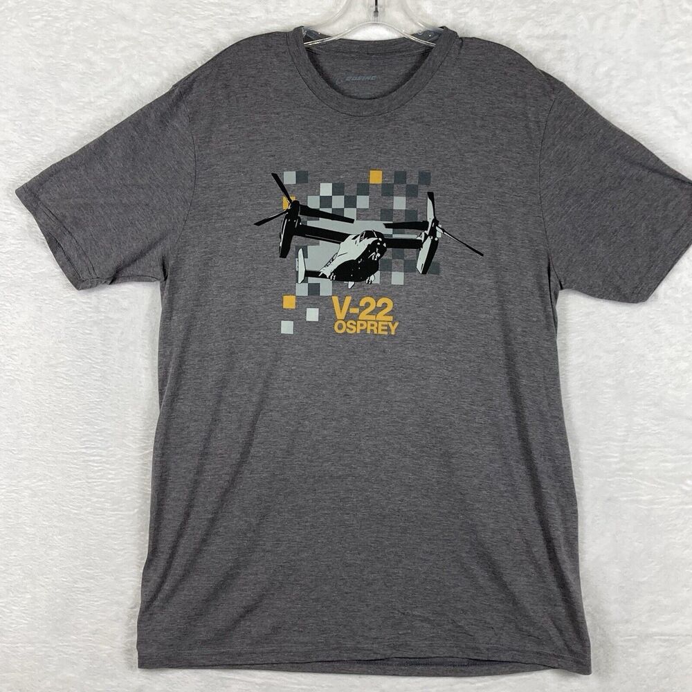 Boeing V-22 Osprey Tshirt Mens Gray L Marines Military Helicopter Army Navy